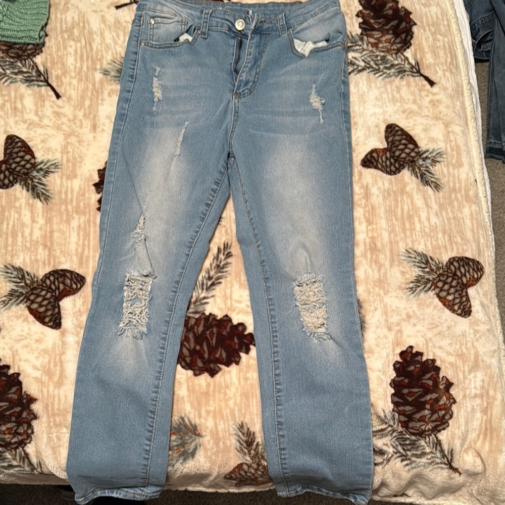 Women's Distressed Blue Jeans